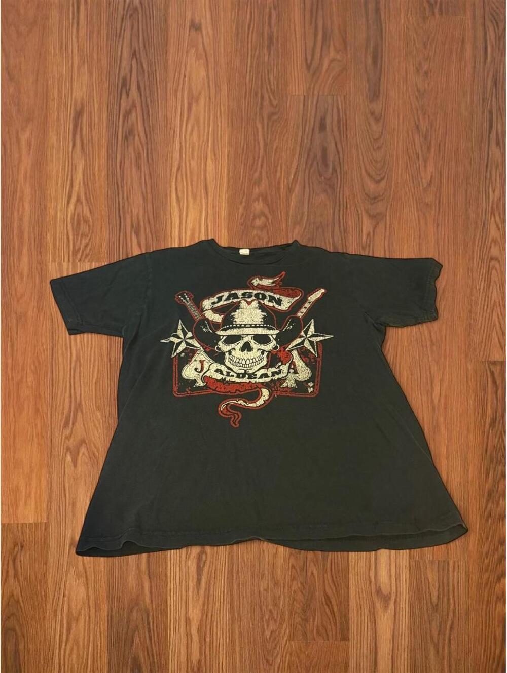 Jason Aldean Black Skull Graphic T-Shirt Country Music Western Y2K Size Medium